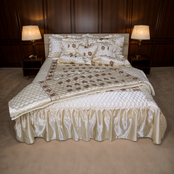 Ruby Silk 9 Pieces Embroidered Bed Set - Moonlit Bliss