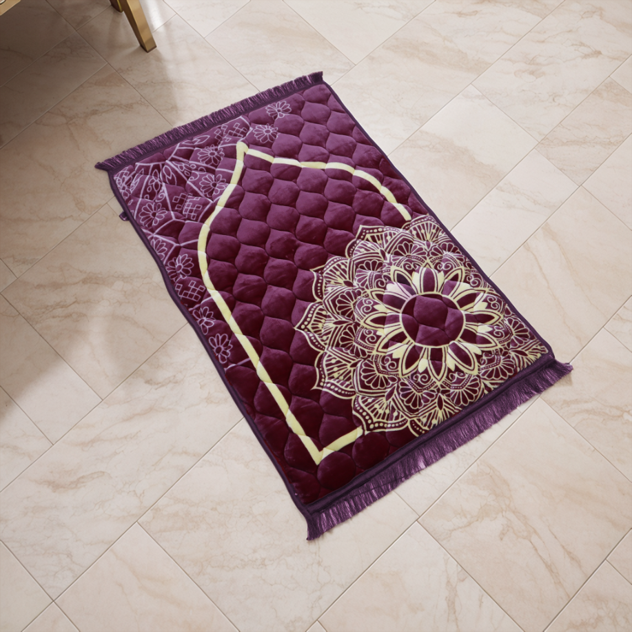 Mughal Janamaz Printed Prayer Mat-Deep Burgundy