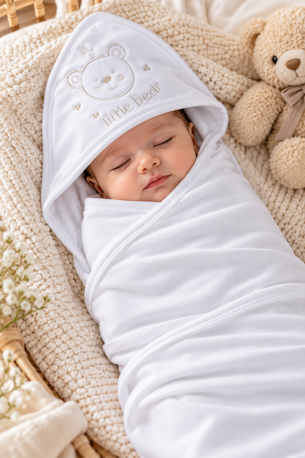 Baby Swaddle Sheet - White (100% Cotton)