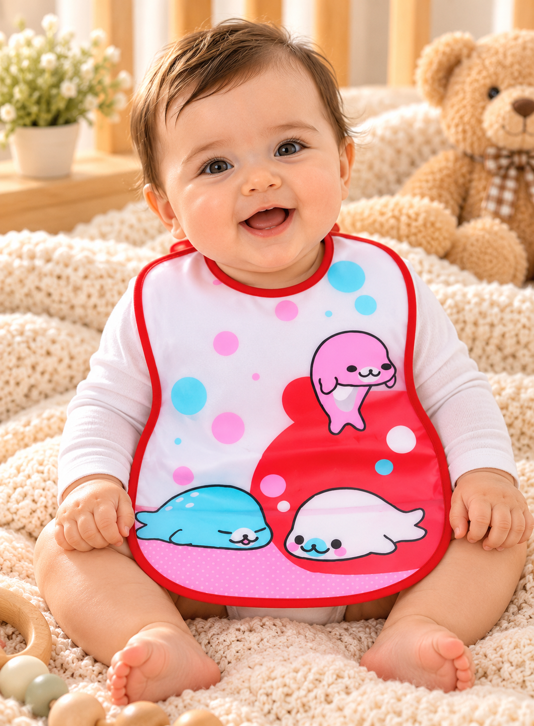 Mom's Hug Plastic Baby Bib - Pink Splashy