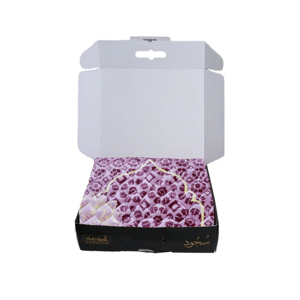 Open box with a purple patterned product inside on a white background perfect for gifting in Pakistan