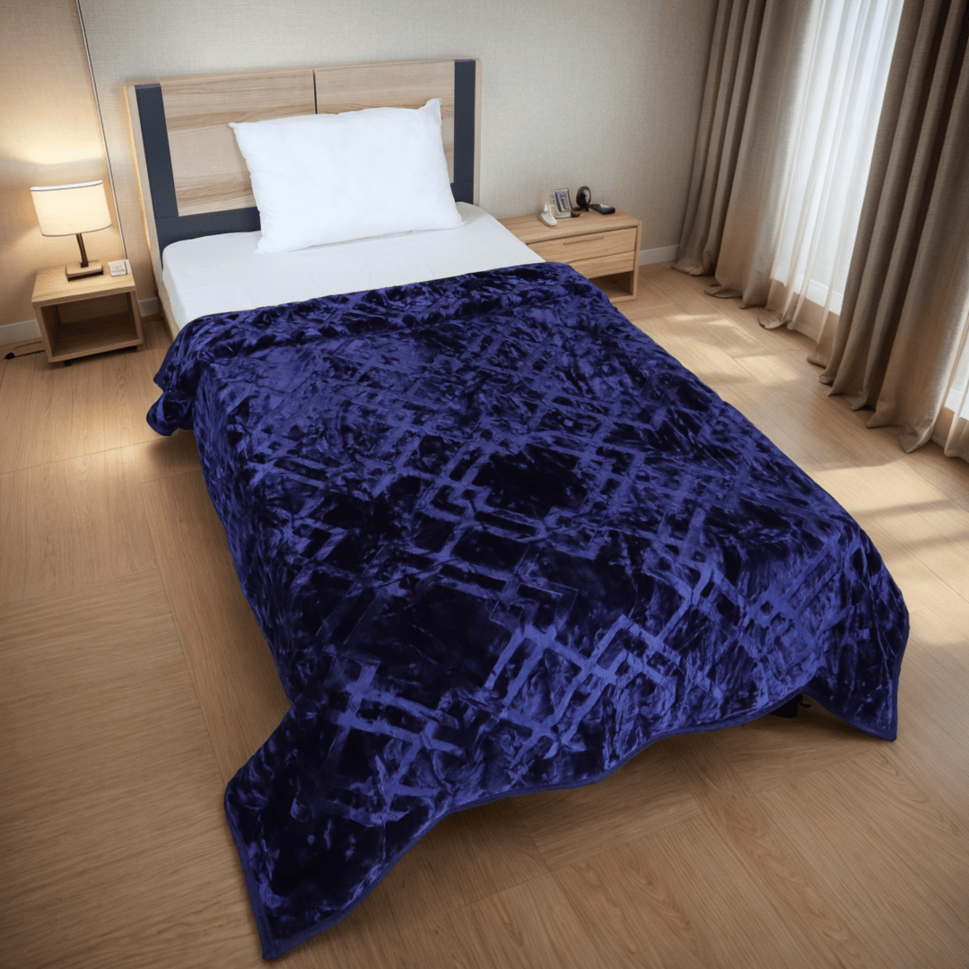 Super Sonic Cloudy 2-Ply Single Bed Blanket - Navy