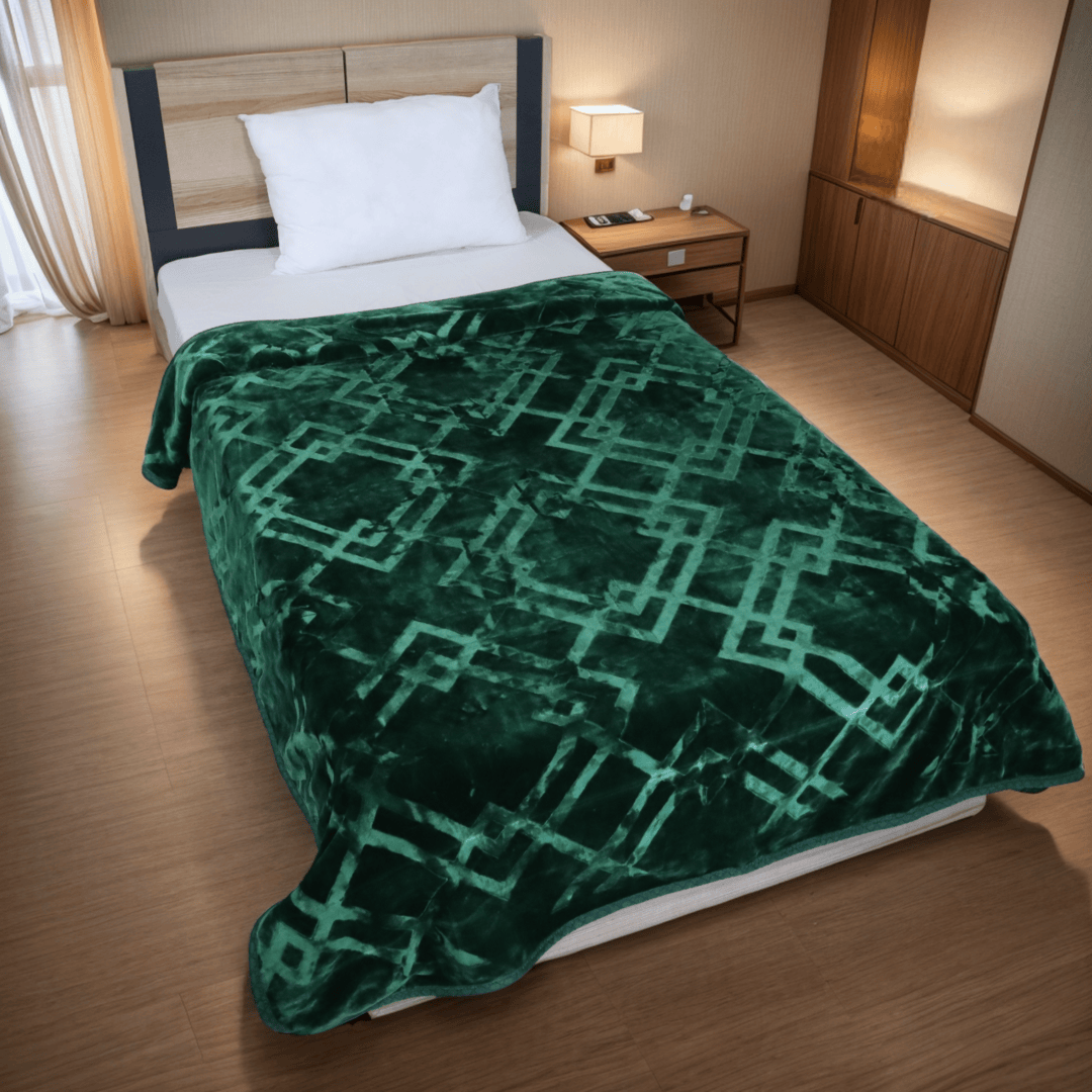 Super Sonic Cloudy 2-Ply Single Bed Blanket - Green