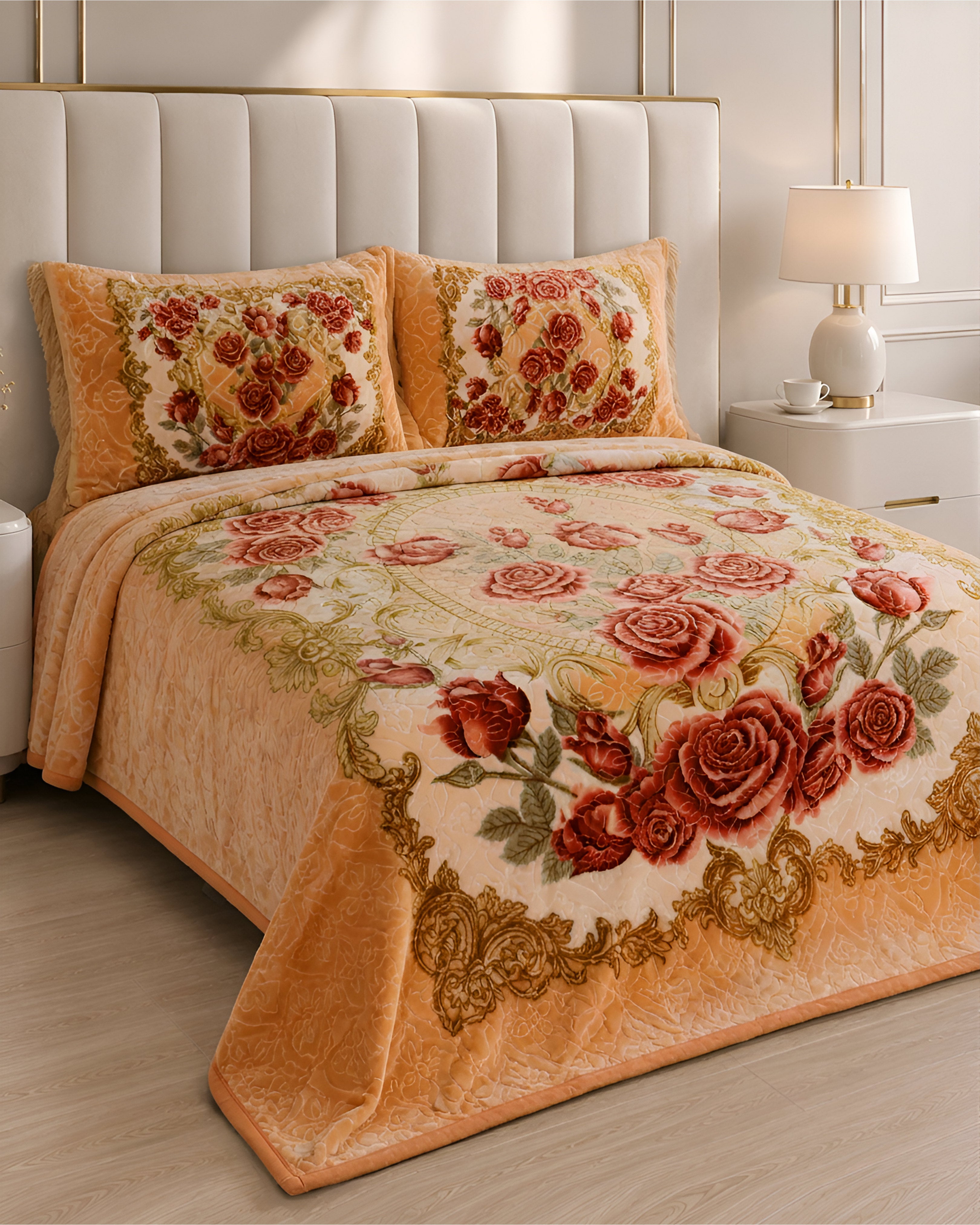 Twilight Vision Bed Set 4 Piece-Beige Petals