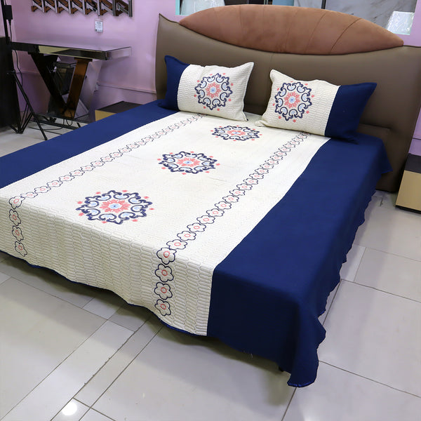 Quilted Bed Sheet -Navy Blue - Pristine