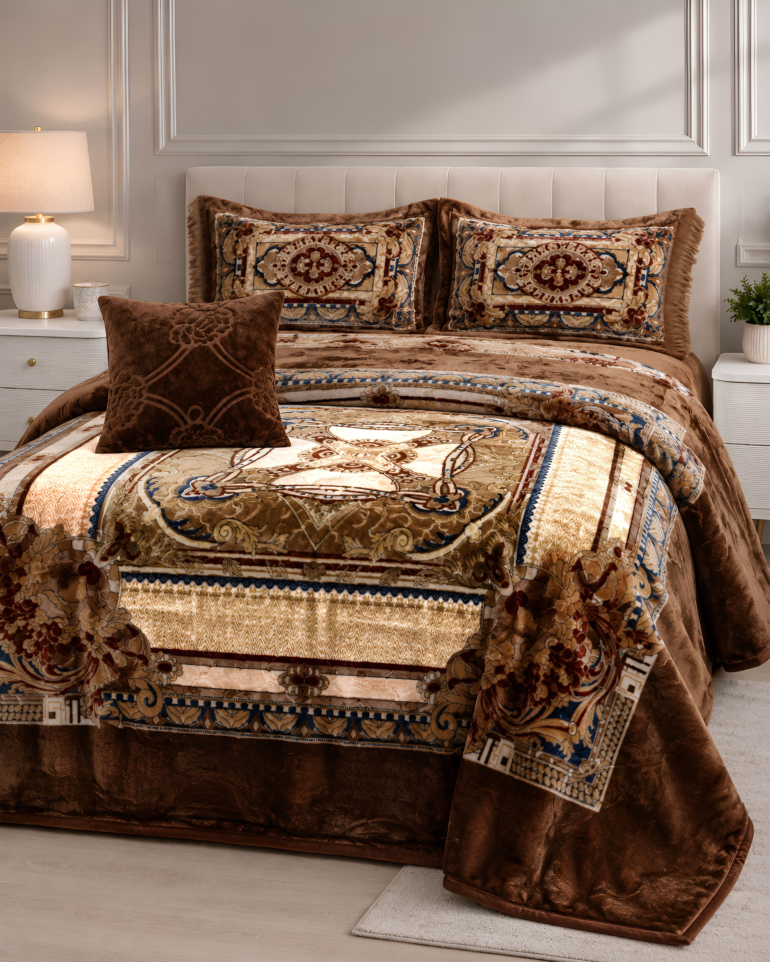 Arzoo Cloudy Bridal Bed Set 7 Pcs - Brown