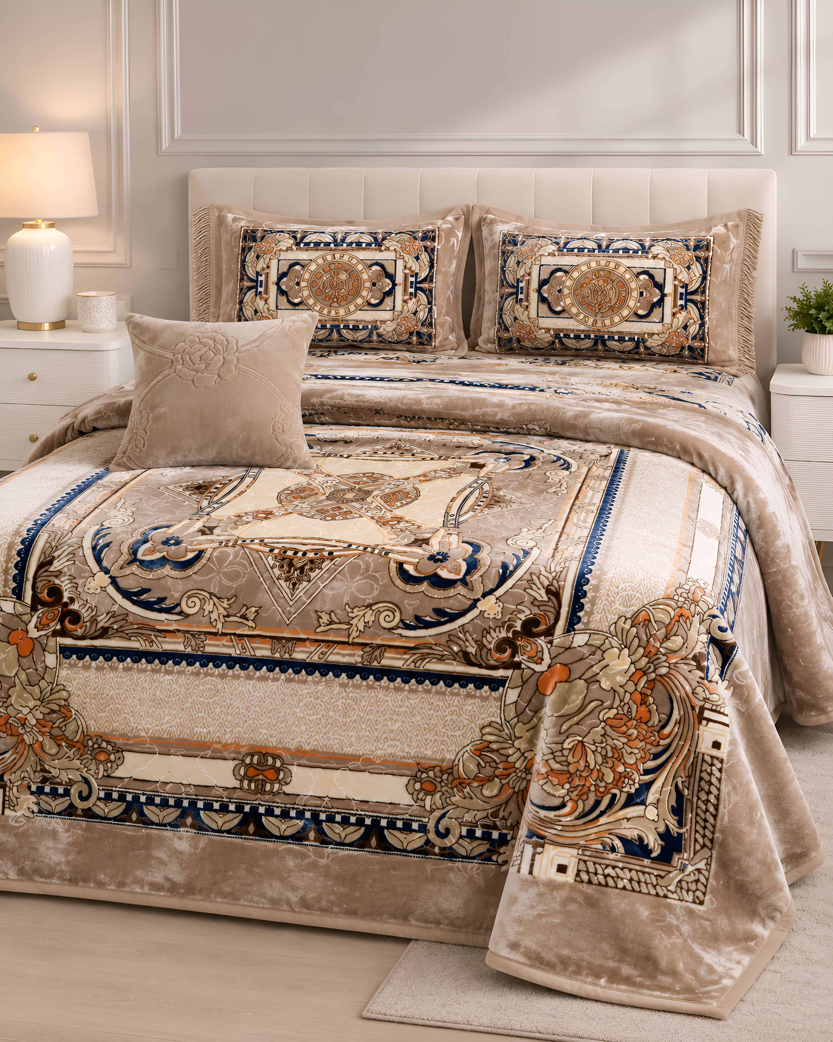 Arzoo Cloudy Bridal Bed Set 7 Pcs - Cream
