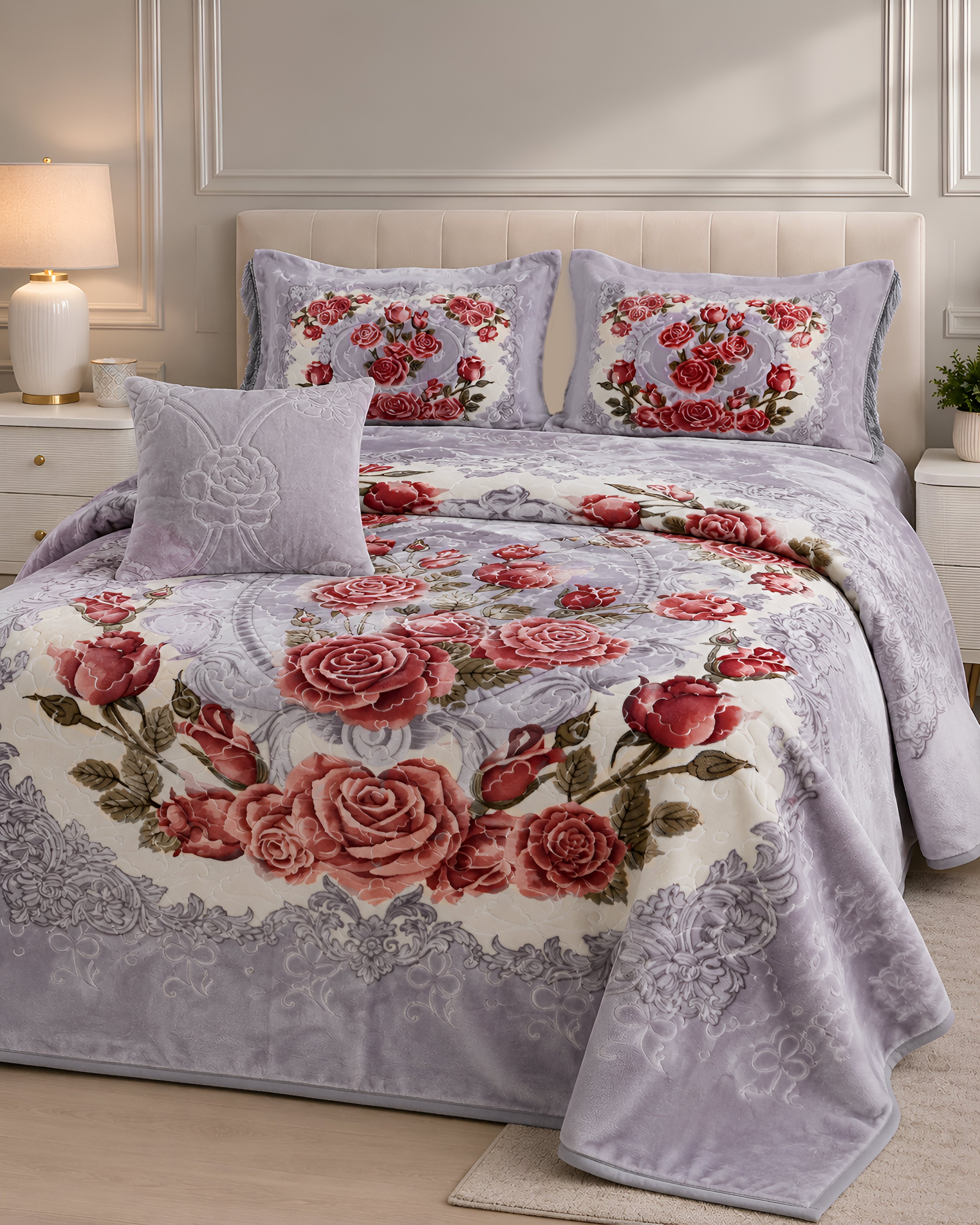 Arzoo Cloudy Bridal Bed Set 7 Pcs - Slate