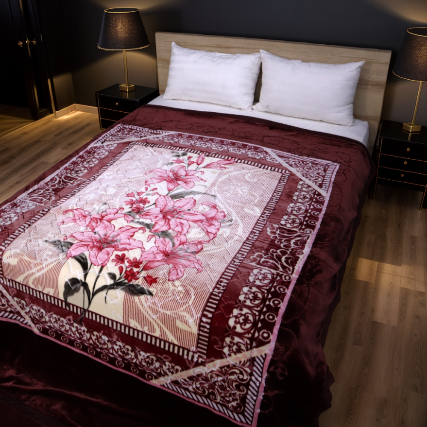 Moonlight Cloudy 4KG 2-Ply Double Bed Blanket - Berry Blossom