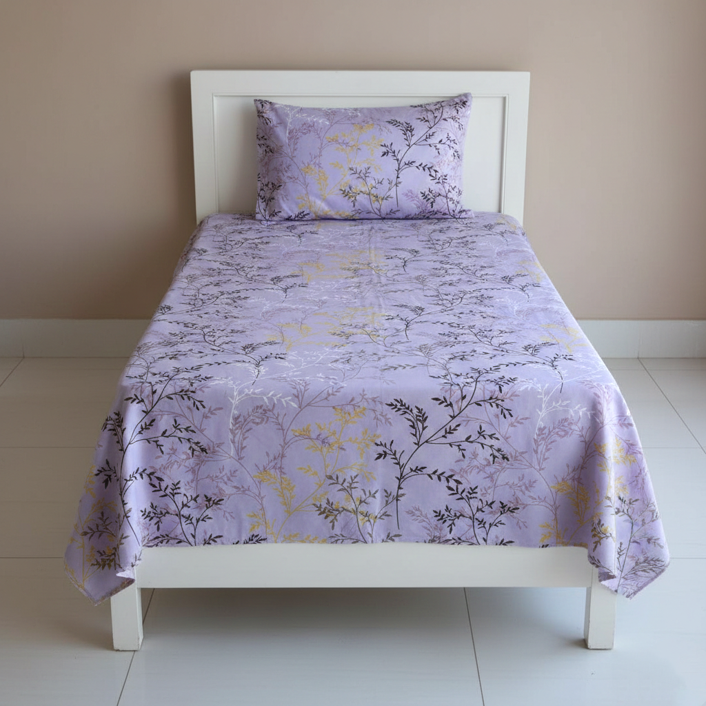Fantasy Printed Single Bed Sheet-Mauve