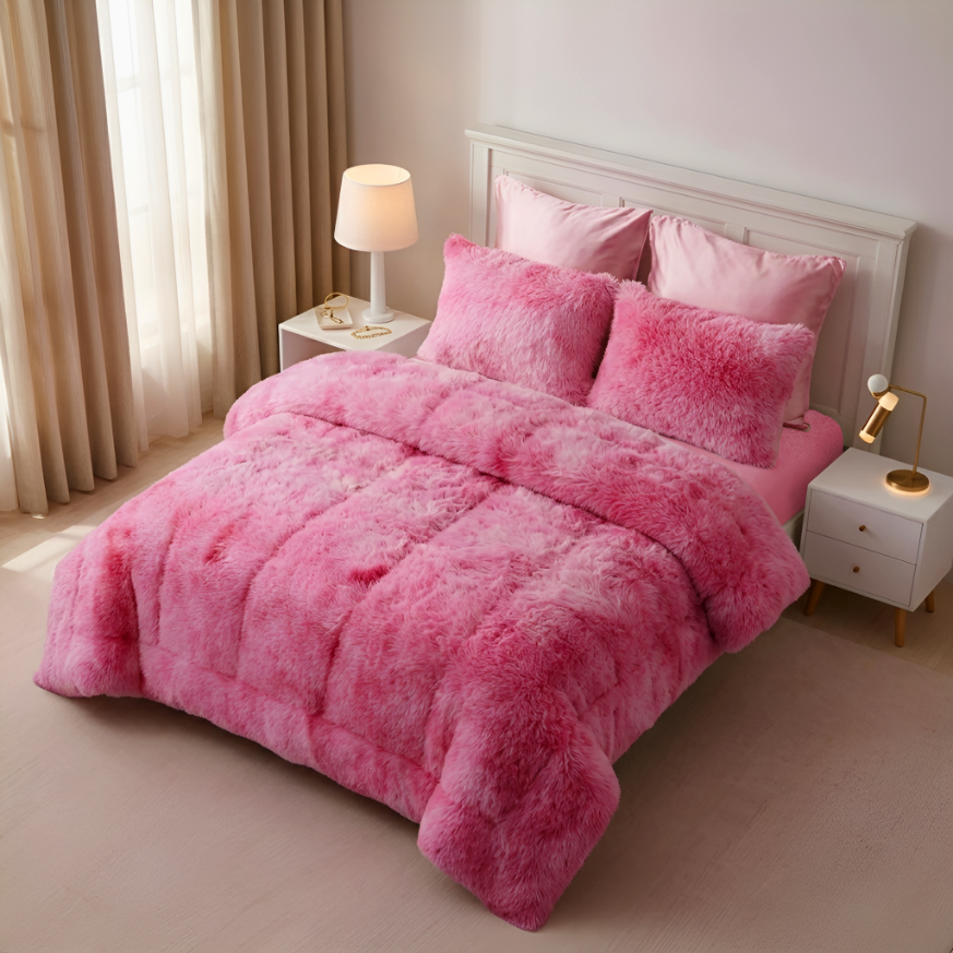 House of Velour 6-Piece Bed in a Bag-Pink