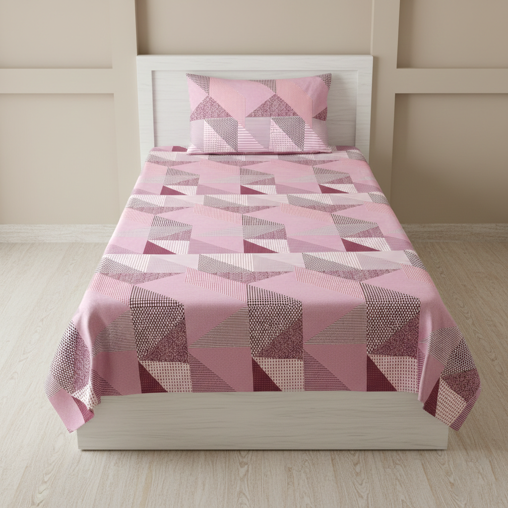 Fantasy Printed Single Bed Sheet-Pink Pop
