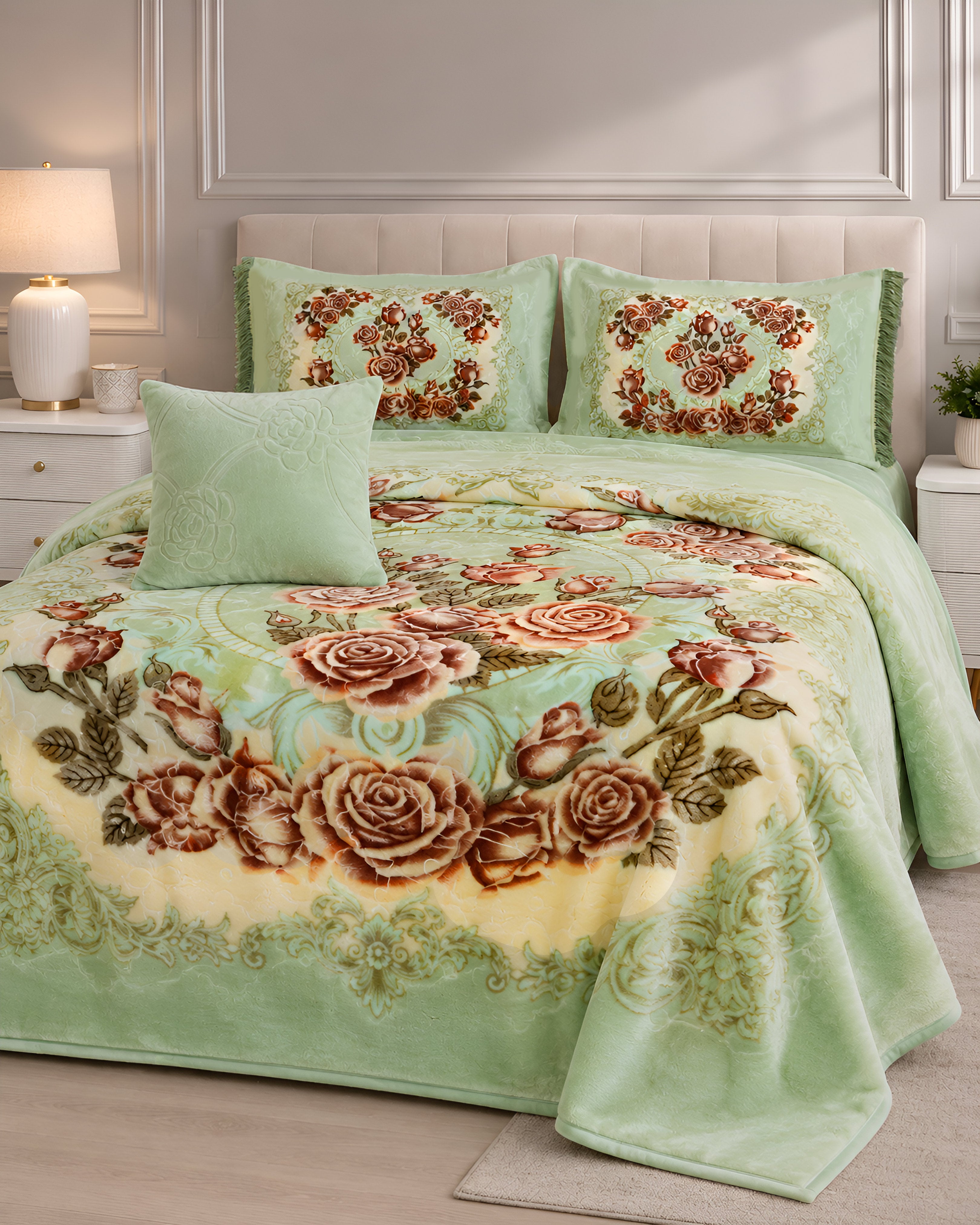 Arzoo Cloudy Bridal Bed Set 7 Pcs - Pista