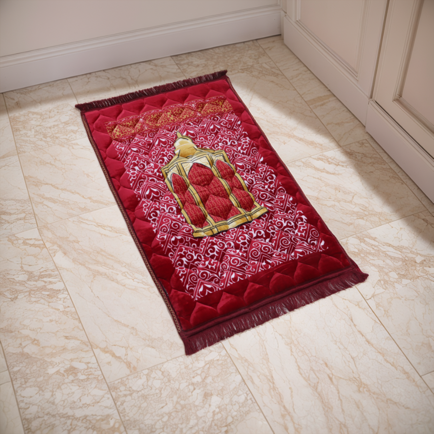 Kiswah Printed Prayer Mat-Rose Red