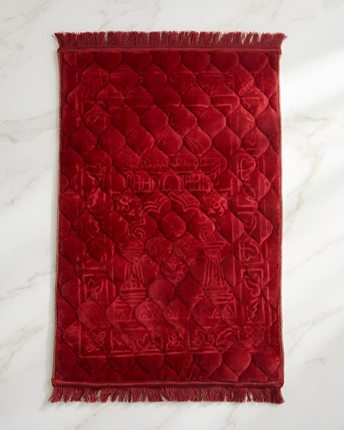 Mughal Janamaz  Embossed Prayer Mat- Ruby