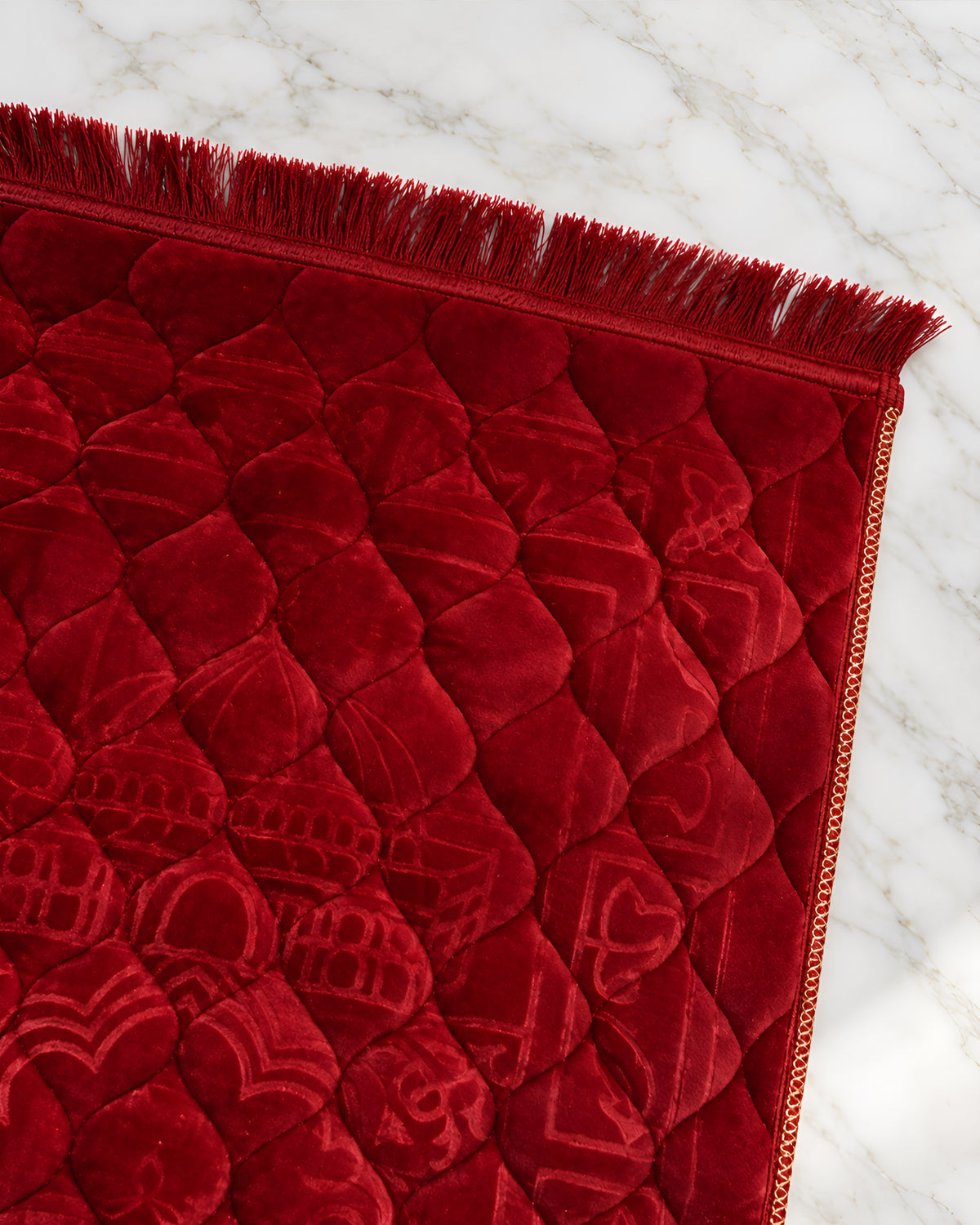 Mughal Janamaz  Embossed Prayer Mat- Ruby