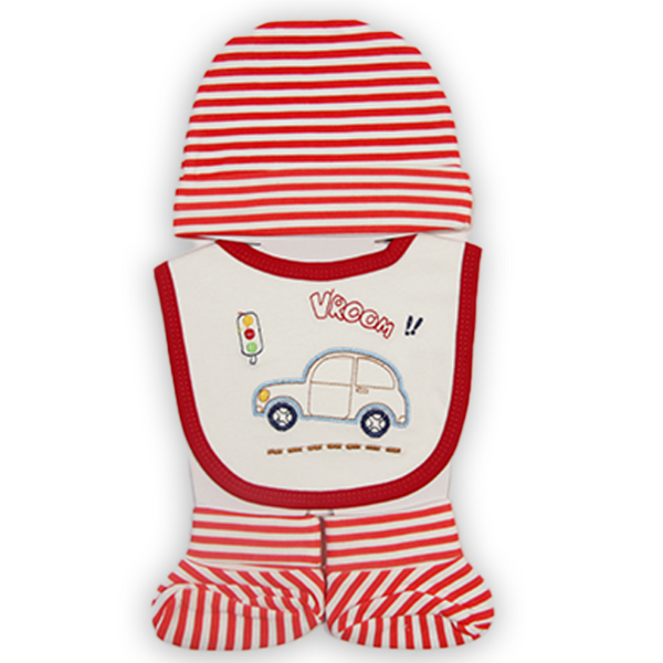3 Pieces Baby Cap Set- Red Stripes