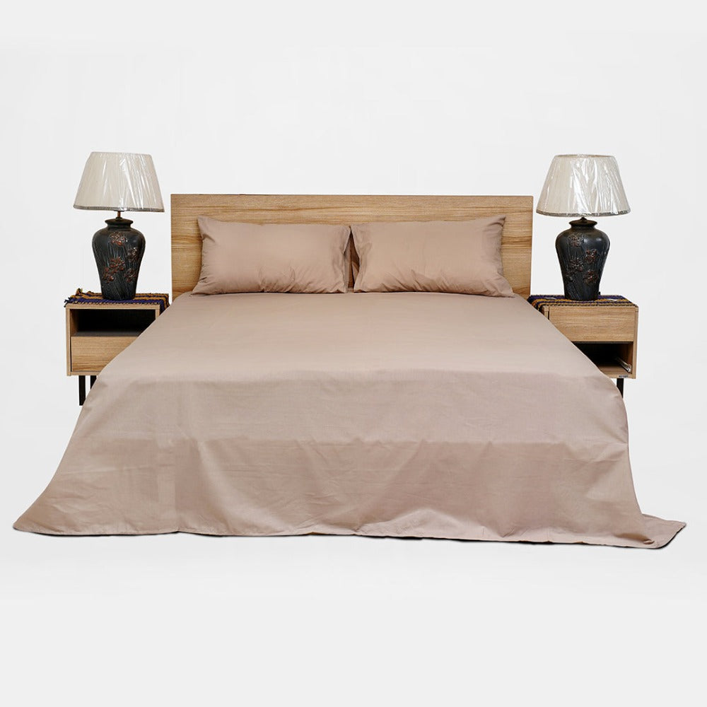 Blissful Bed Sheets Double Bed (Solid Dyed ) - Sandstone