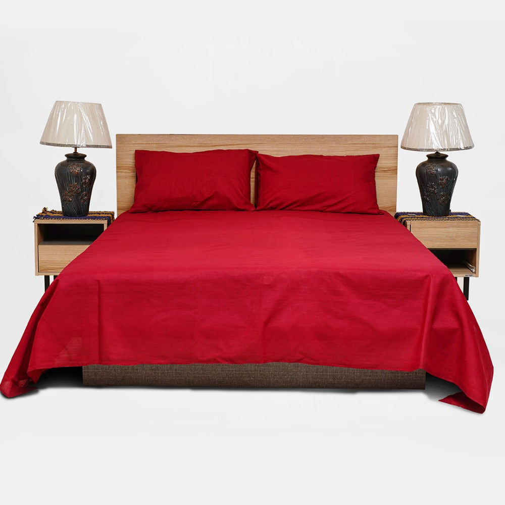 Blissful Bedsheets Double Bed (Solid Dyed) - Cherry