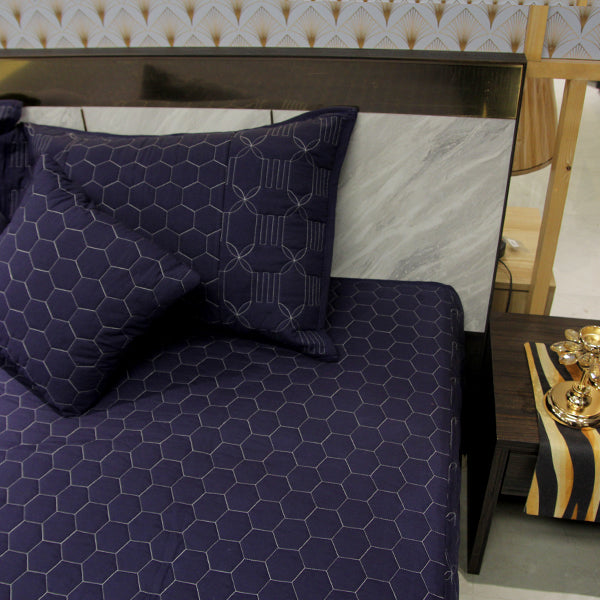 Valancia Gold Bedding Sets Quilted- Navy Blue
